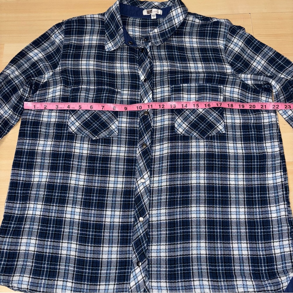 Kut From The Kloth Boylen Plaid Flannel Snap Button Shirt Roll Up Sleeve Large - Picture 6 of 11